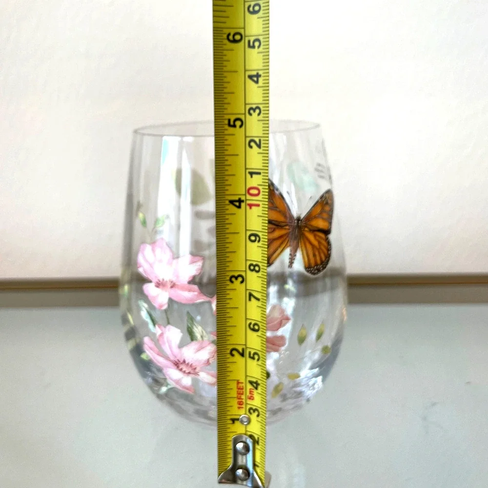 Lenox Butterfly Meadow Stemless Wine Glass Set of 2 Spring Floral Barware NEW